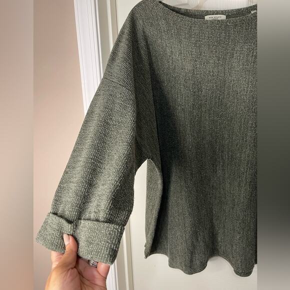 Max Studio Army Green Ribbed 3/4 sleeve Boxy Tunic Lagenlook Top size 2X - Picture 3 of 8